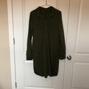Long Sleeved Forest Green Large Button Down Dress